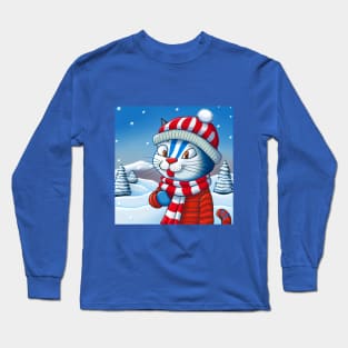 Christmas Cat in Winter Scenery Long Sleeve T-Shirt